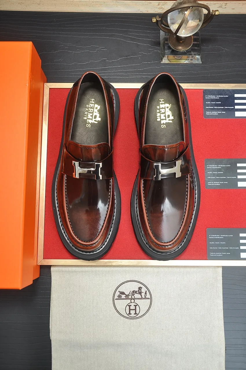 Men's men's shoes 💰720💶【[Hermes HERMES】】(High-end Niuli) New 🍀 HERMES - top version of classic casual leather shoes! Made of imported original cowhide, the inner top layer is comfortable cowhide lining! Original wear-resistant rubber foam outsole! High quality products! Code number 38-45 (45 customized)